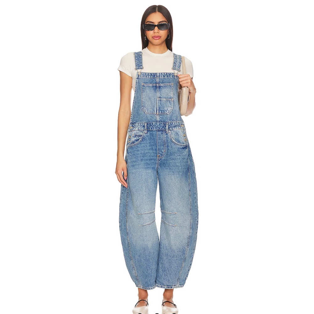 NWOT We The Free ‘Good Luck’ Barrel Denim Overalls in Ultra Light Beam XS